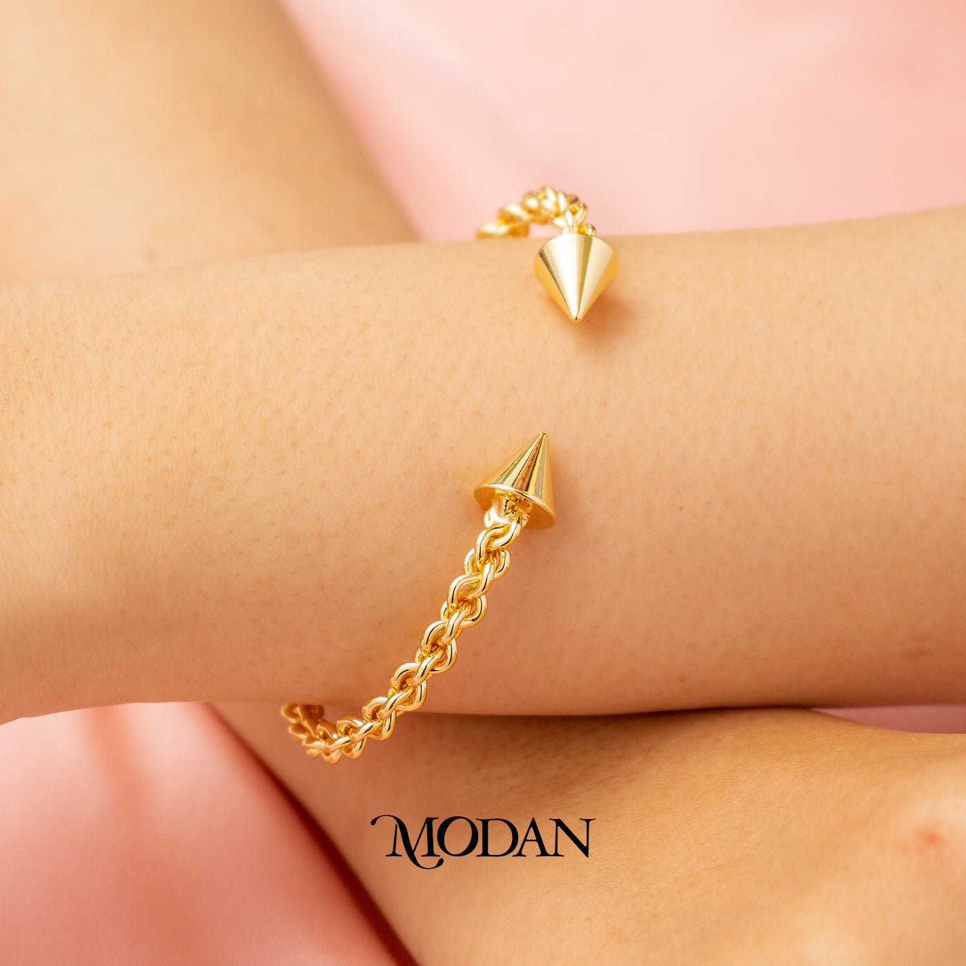 (7cm) Simple Nail Chain Cuff Bracelet Gelang Kaku Bentuk Paku Hypoallergenic Gold Filled