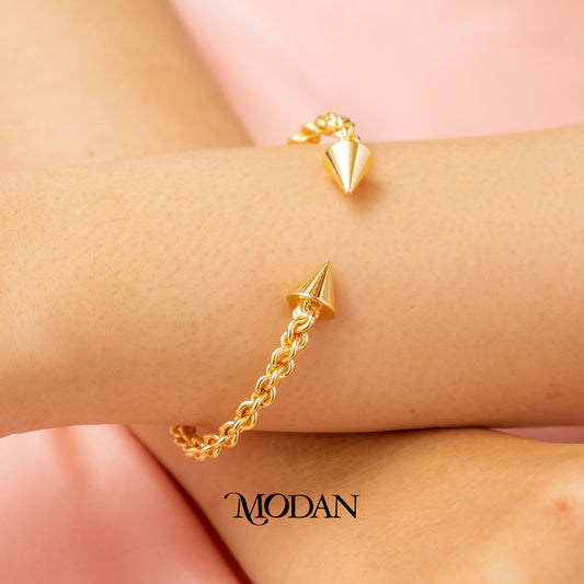 (7cm) Simple Nail Chain Cuff Bracelet Gelang Kaku Bentuk Paku Hypoallergenic Gold Filled