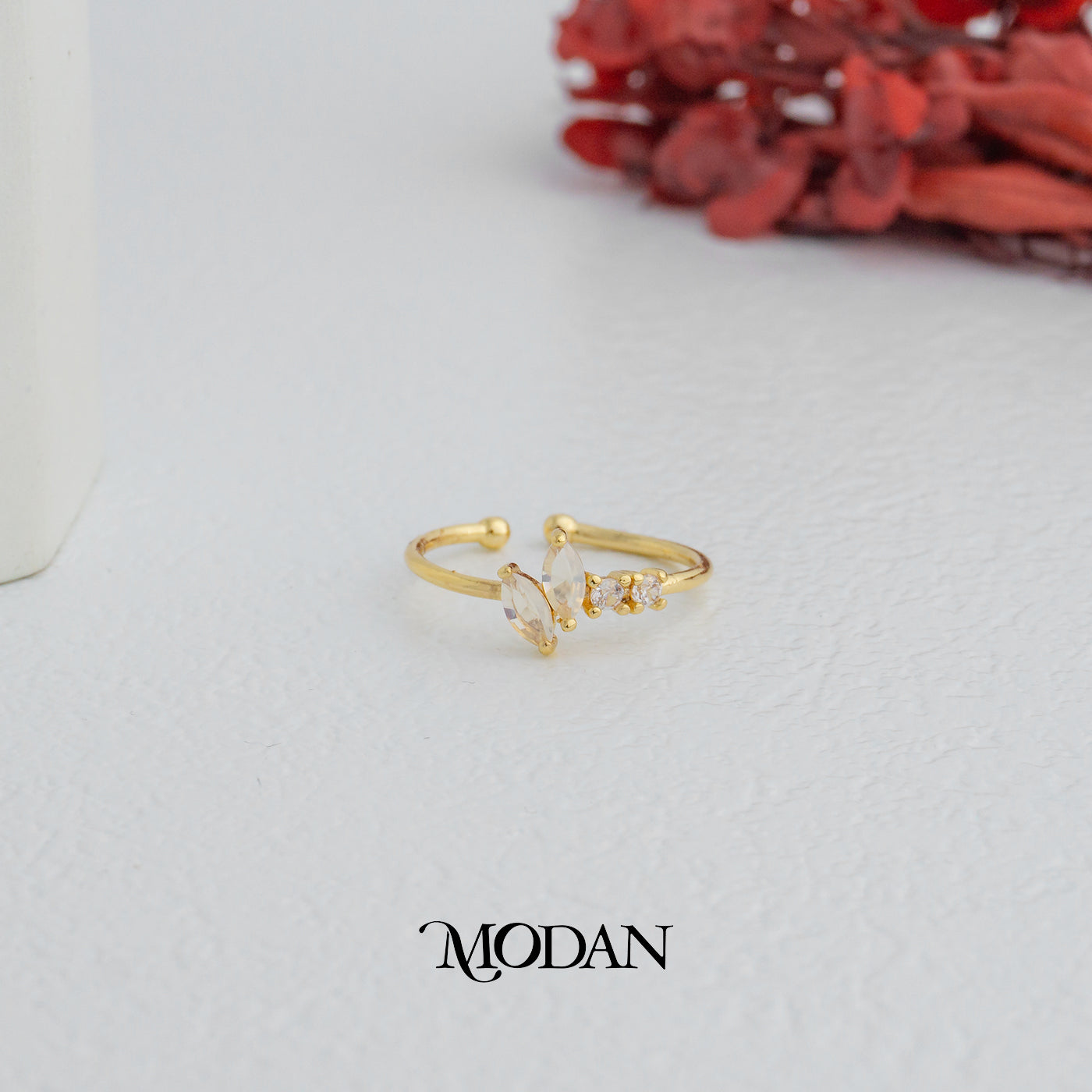 Simple Marquise Leaf Adjustable Ring Cincin Daun Simple Adjustable Hypoallergenic Gold Plated