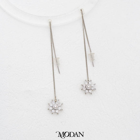 Dainty Mini Flower Long Threader Earrings Anting Juntai Bunga Pesta Panjang Hypoallergenic Gold Plated