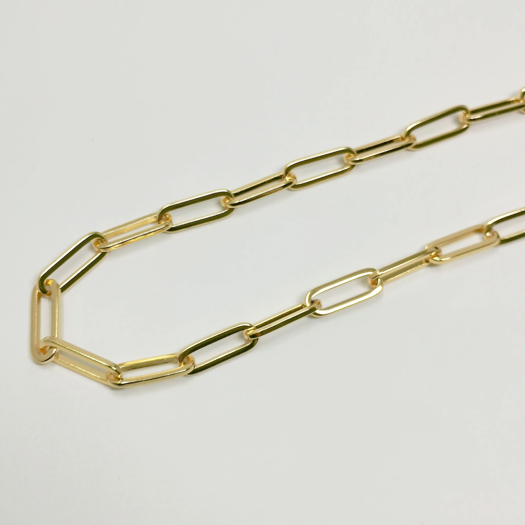 Long Oval Rectangle Paper Clip Chain Unfinished DIY Chain Rantai Kalung Gelang Meteran Hypoallergenic Gold Plated