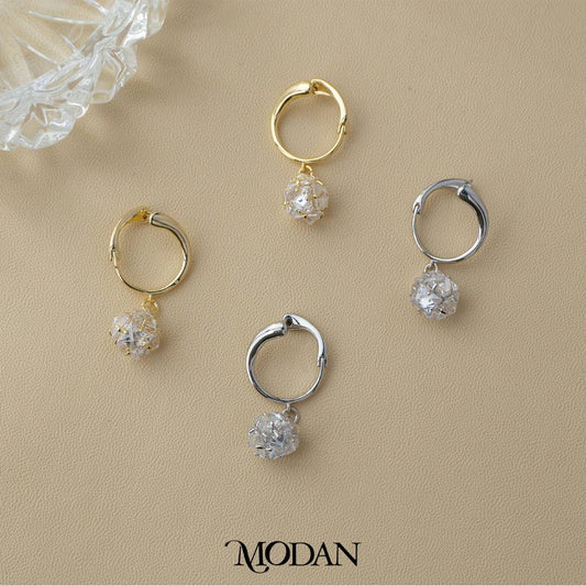 Classic Sparkling Ball Dangle Hoops Earrings Anting Bulat Zirconia Hypoallergenic Gold Plated