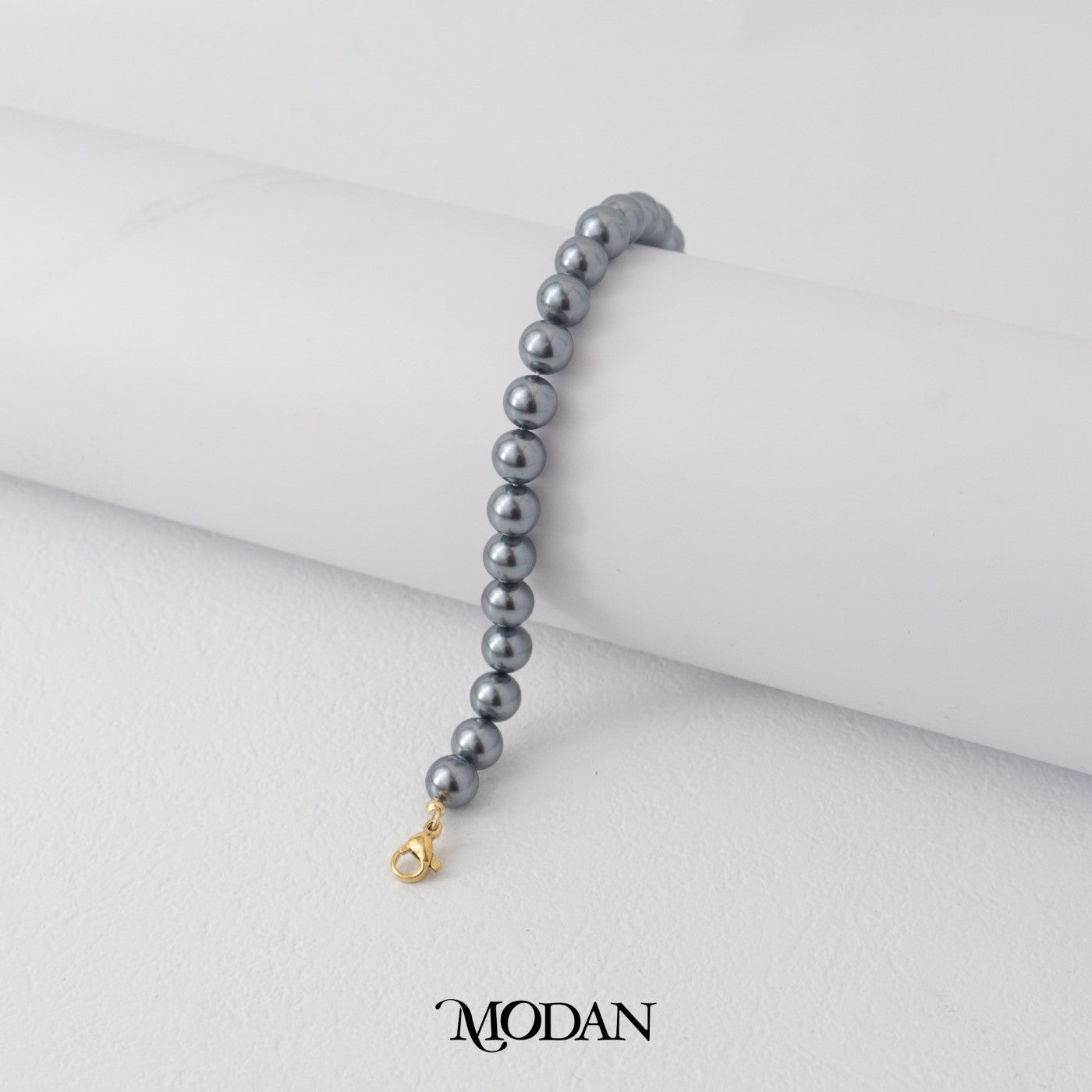 (19.2cm) Simple Black Shell Pearl Bracelet Gelang Mutiara Hypoallergenic Gold Filled