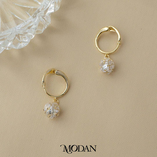 Classic Sparkling Ball Dangle Hoops Earrings Anting Bulat Zirconia Hypoallergenic Gold Plated