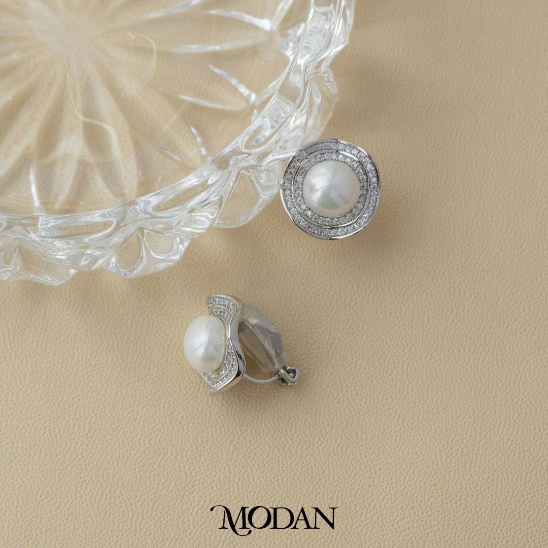 Cluster Pearl Bridal Clip Earrings Anting Gantung Pesta Bunga Putih Hypoallergenic Gold Plated