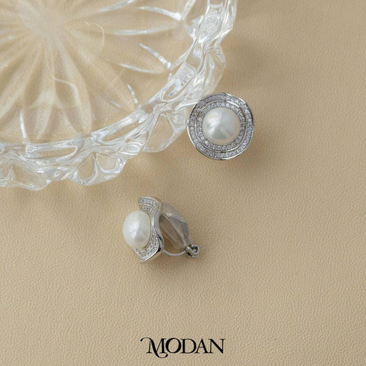 Cluster Pearl Bridal Clip Earrings Anting Gantung Pesta Bunga Putih Hypoallergenic Gold Plated
