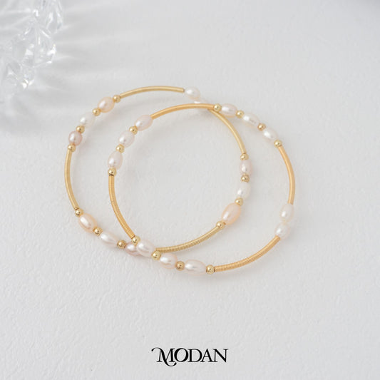 Elegant White Pink Wedding Freshwater Pearl Layer Cuff Bracelet Gelang Mutiara Hypoallergenic Gold Filled