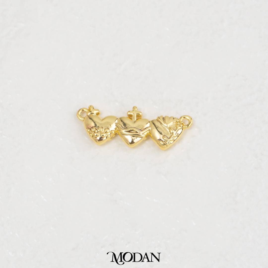 Three Holy Family Religious DIY Connector Liontin Konektor Tiga Hati Suci Hypoallergenic Gold Filled