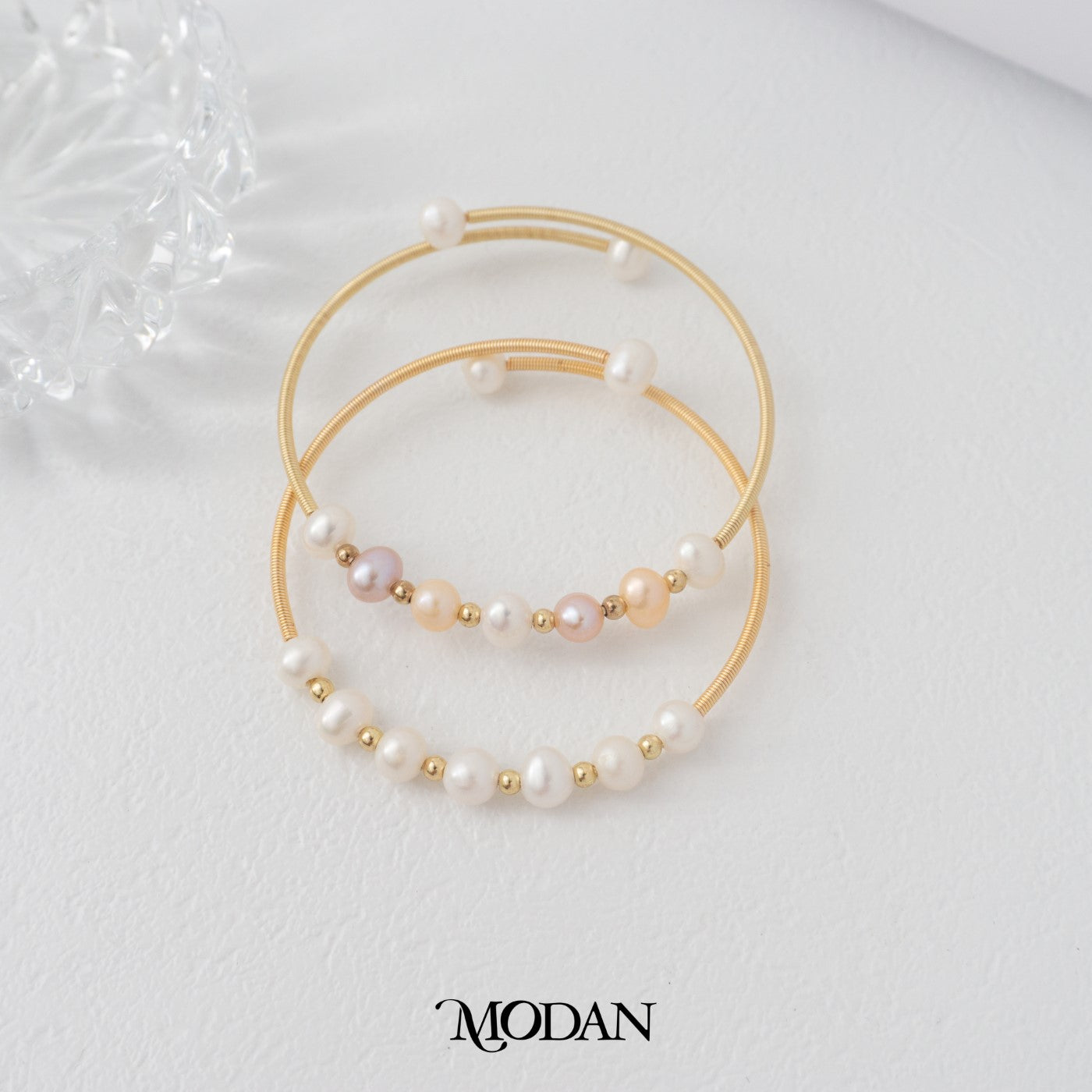 Elegant White Pink Bridal Shell Pearl Layer Cuff Bracelet Gelang Mutiara Hypoallergenic Gold Filled