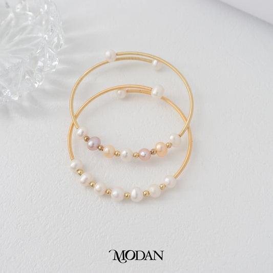 Elegant White Pink Bridal Shell Pearl Layer Cuff Bracelet Gelang Mutiara Hypoallergenic Gold Filled