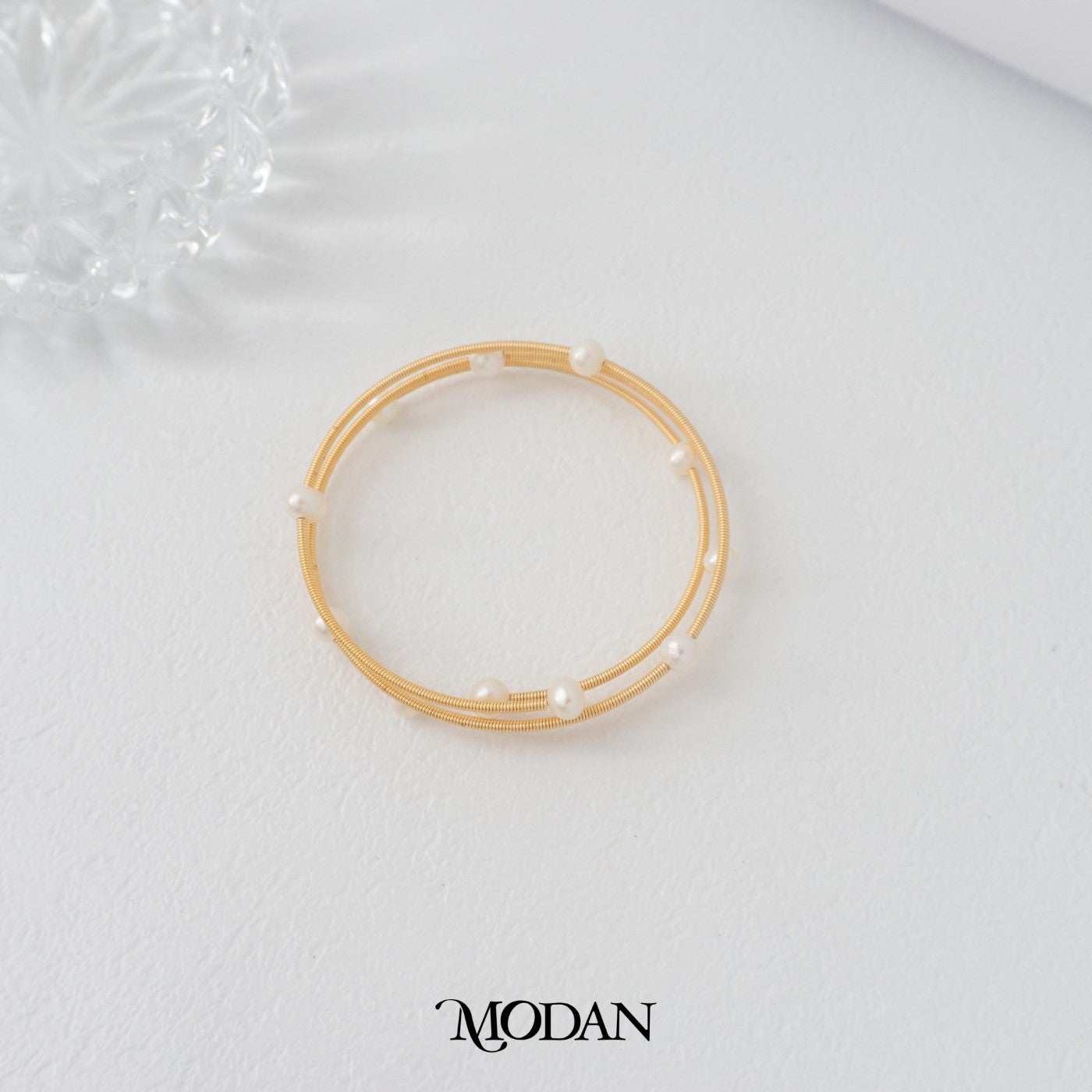 Sparkling White Pink Beaded Shell Pearl Triple Layer Cuff Bracelet Gelang Mutiara Hypoallergenic Gold Filled