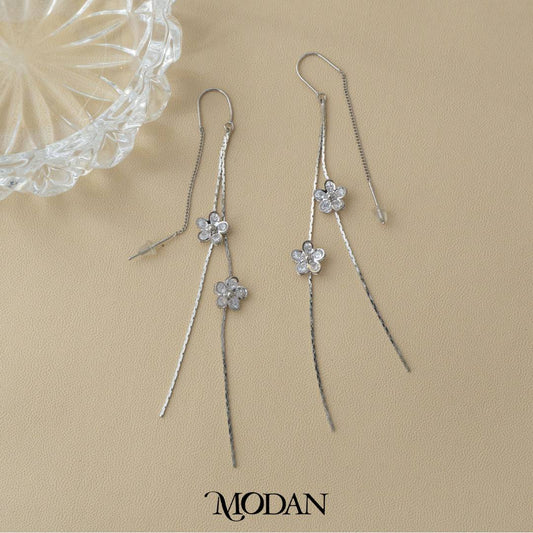 Sparkling Spring Flower Ultra Long Hook Earrings Anting Tusuk Gantung Panjang Pesta Bunga Hypoallergenic Gold Plated