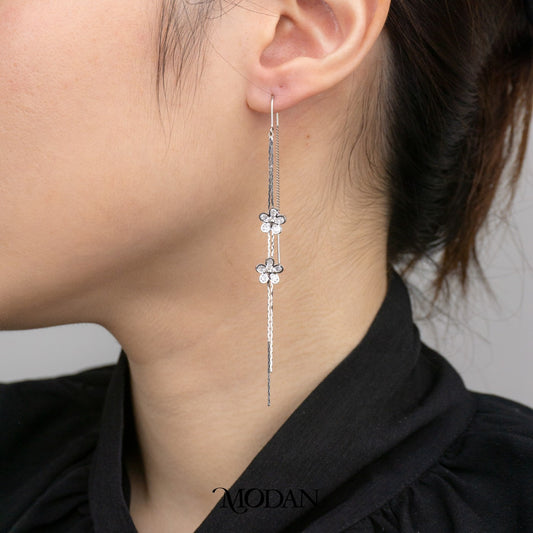 Sparkling Spring Flower Ultra Long Hook Earrings Anting Tusuk Gantung Panjang Pesta Bunga Hypoallergenic Gold Plated