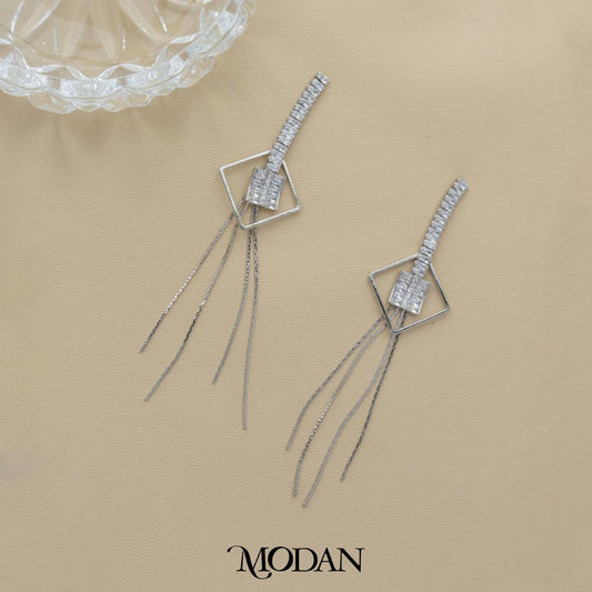 Bridal Geometric Rhombus Long Drop Earrings Anting Tusuk Gantung Pesta Hypoallergenic Gold Plated