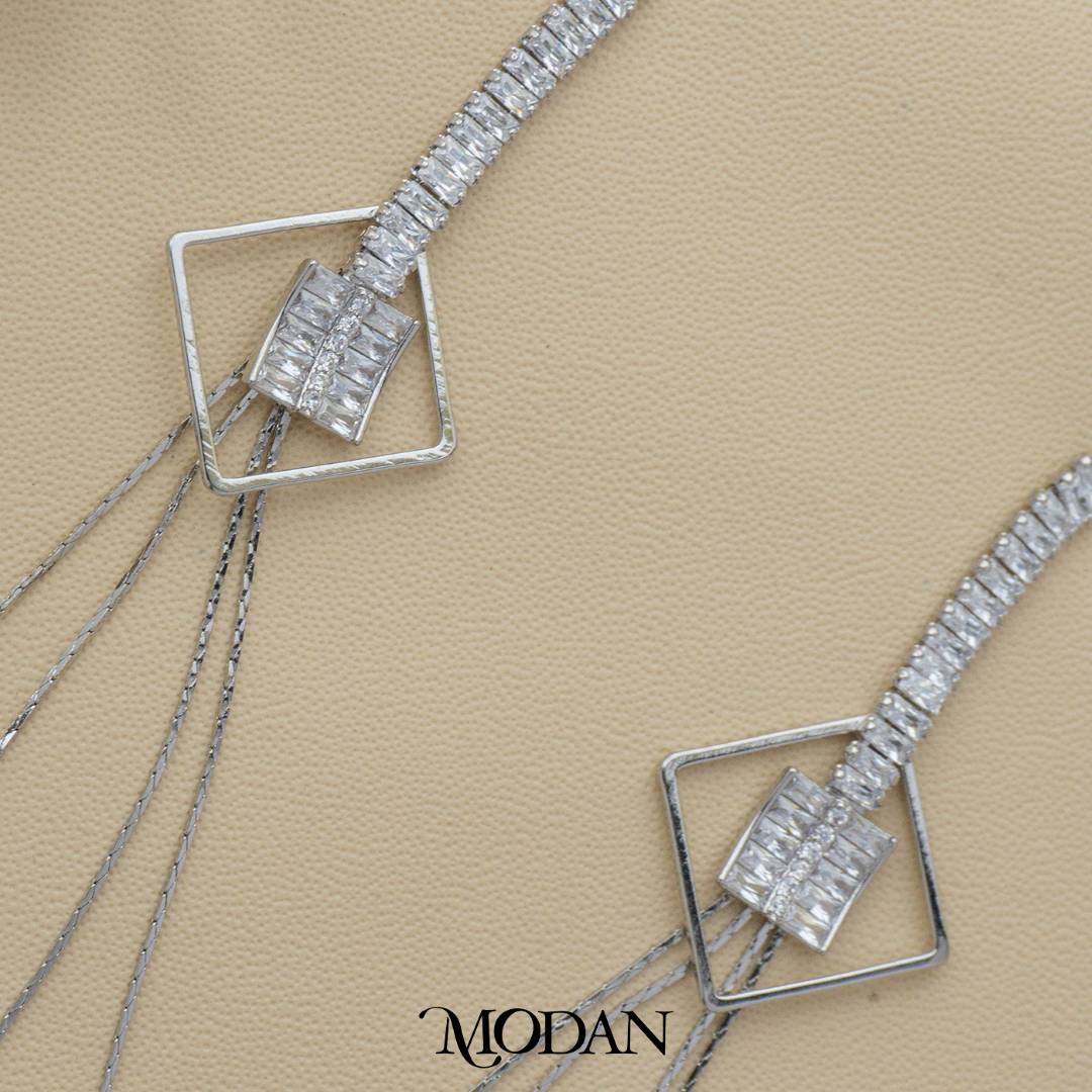 Bridal Geometric Rhombus Long Drop Earrings Anting Tusuk Gantung Pesta Hypoallergenic Gold Plated