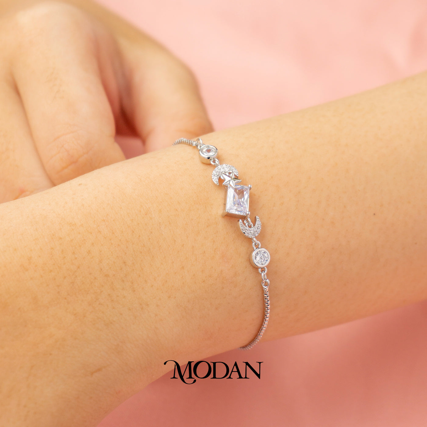Sparkling Celestial Moon and Stars Adjustable Bracelet Gelang Serut Elegan Hypoallergenic Gold Plated