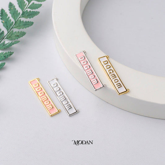 Pink White Enamel Bar Pet Lover Collection Necklace DIY Connector Liontin Konektor Pink dan Putih Hypoallergenic Gold Filled
