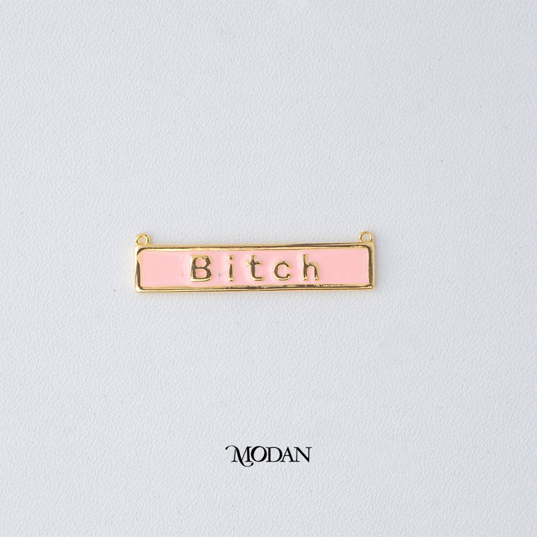Pink White Enamel Bar Necklace Bold Energy DIY Connector Liontin Konektor Pink dan Putih Hypoallergenic Gold Filled