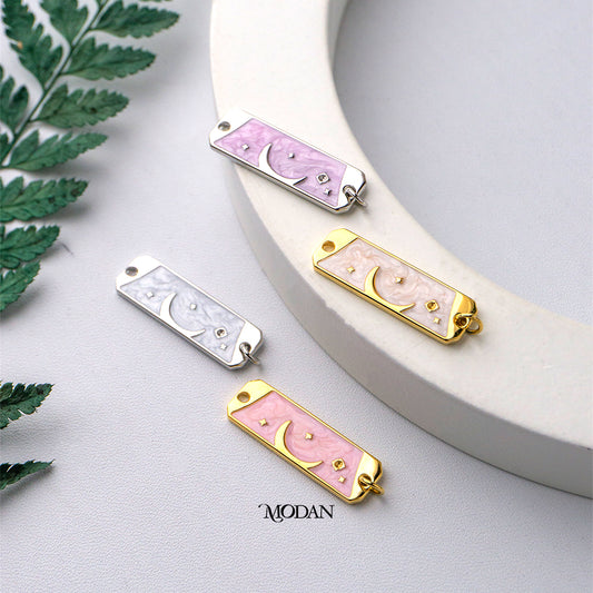 Pink White Mother of Pearl Tag Bar Moon and Star DIY Connector Liontin Konektor Bulan dan Bintang Hypoallergenic Gold Filled