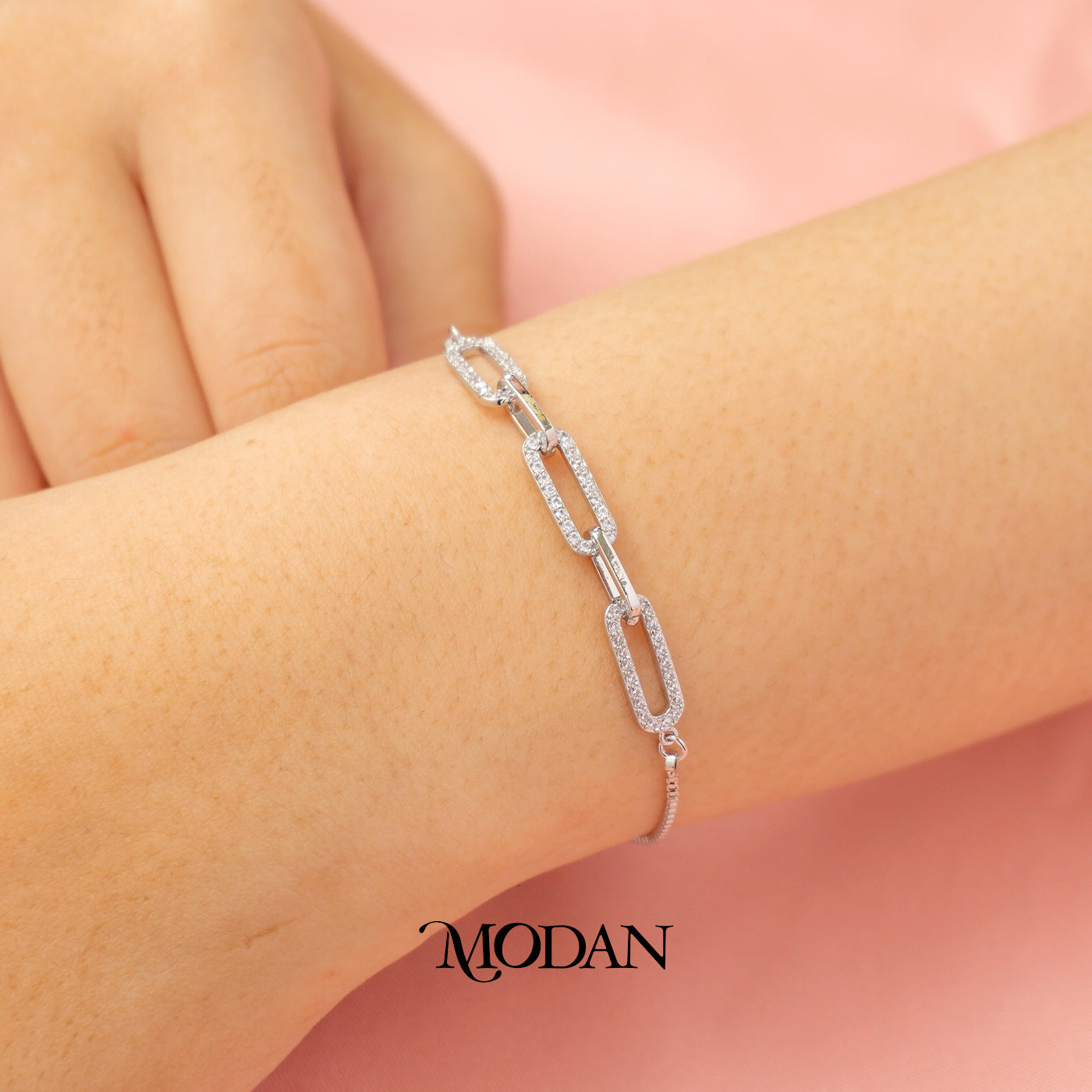 Sparkling Oval Paperclip Chain Adjustable Bracelet Gelang Serut Simple Hypoallergenic Gold Plated