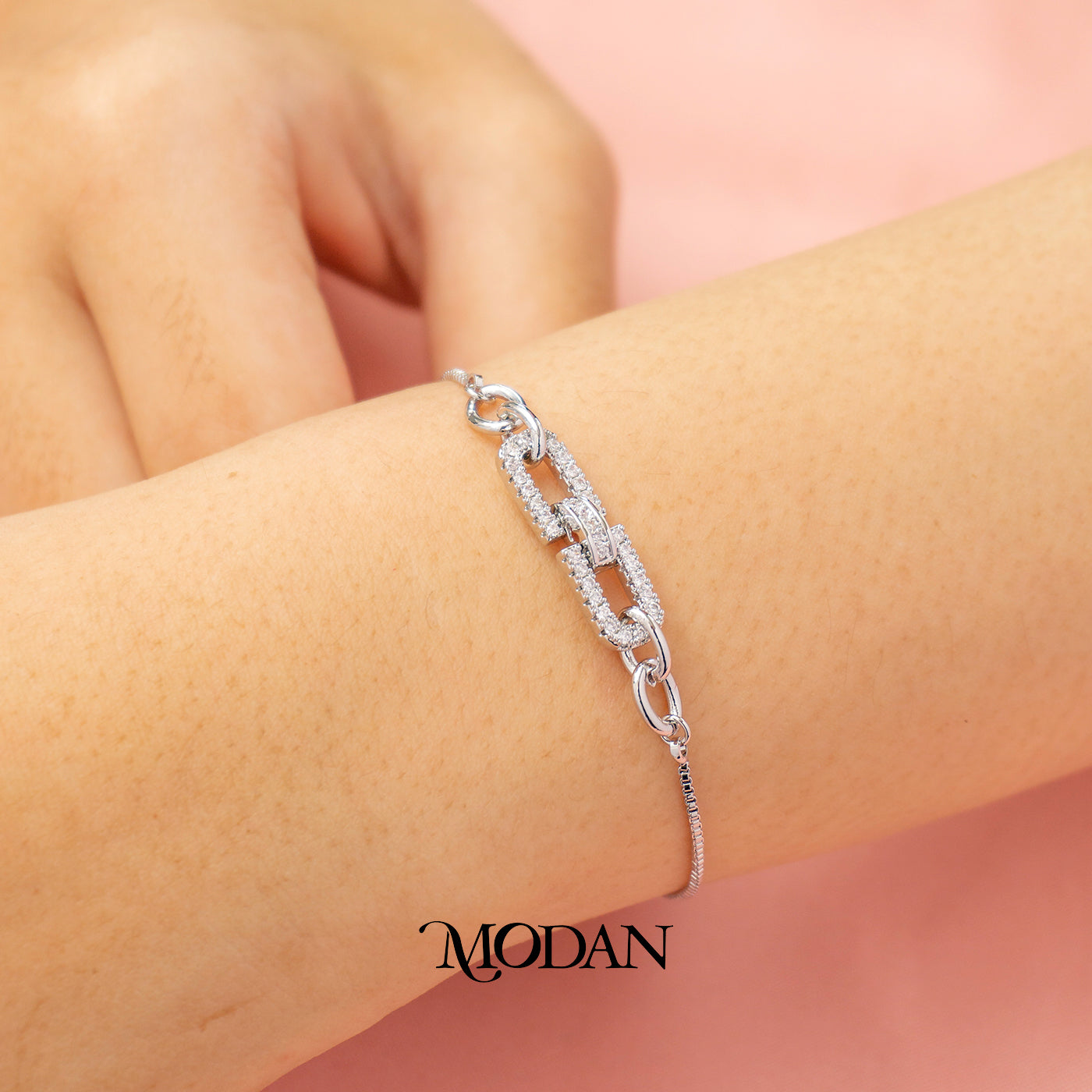 Sparkling Interlocking Paperclip Link Adjustable Bracelet Gelang Serut Hypoallergenic Gold Plated