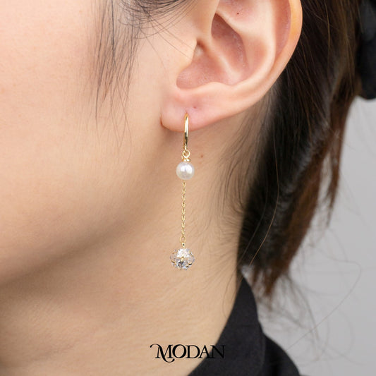 Classic Sparkling Ball Shell Pearl Dangle Hoops Earrings Anting Bulat Mutiara Hypoallergenic Gold Plated