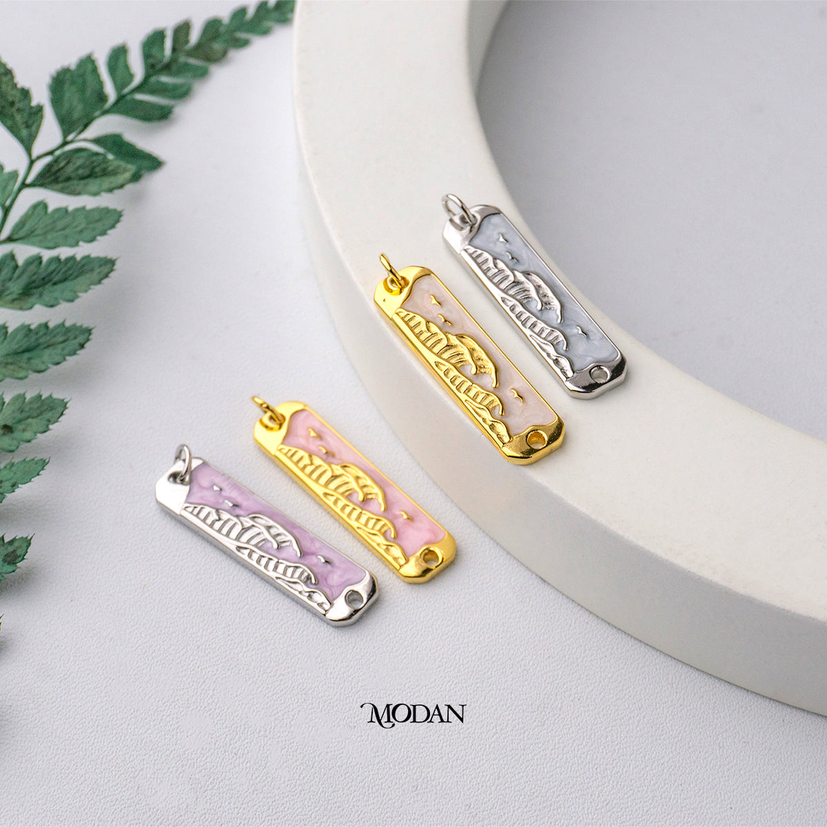Pink White Mother of Pearl Tag Bar Ocean DIY Connector Liontin Konektor Lautan Hypoallergenic Gold Filled