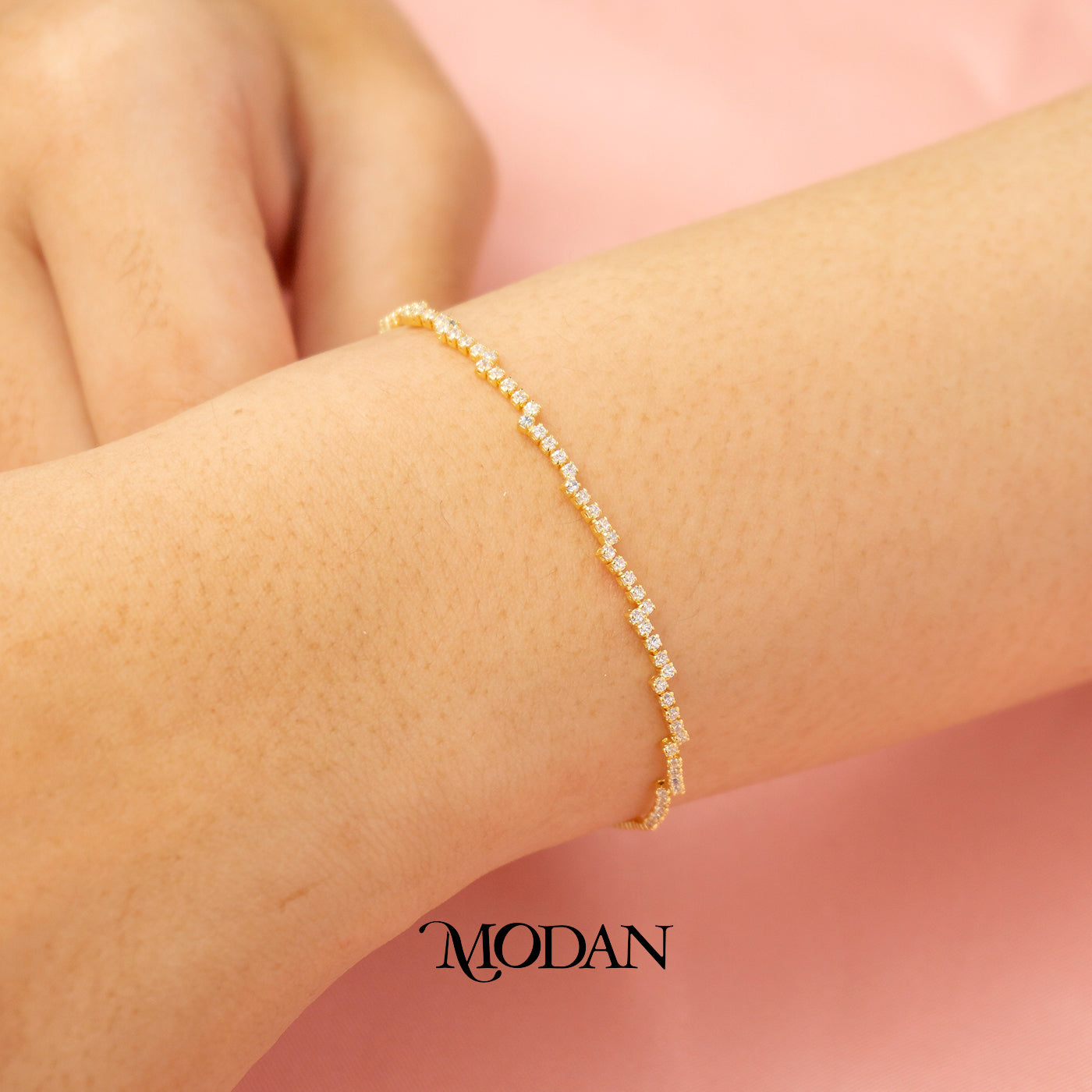 Sparkling Zirconia Minimalist Dainty Adjustable Bracelet Gelang Serut Hypoallergenic Gold Plated