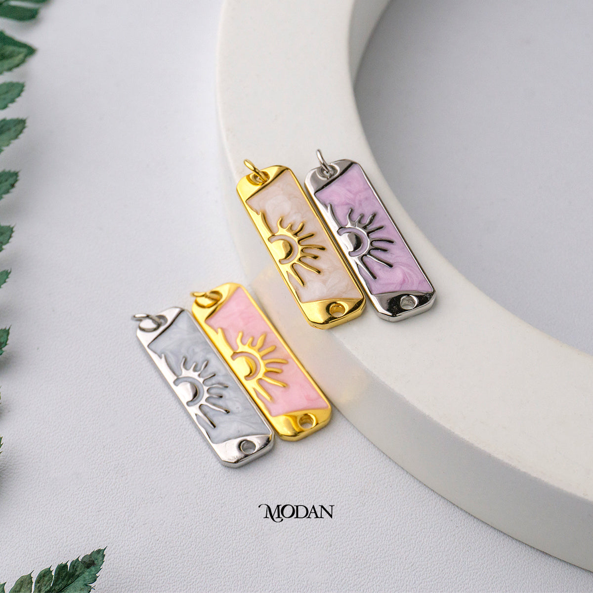 Pink White Mother of Pearl Tag Bar Celestial Sun DIY Connector Liontin Konektor Matahari Hypoallergenic Gold Filled