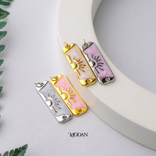Pink White Mother of Pearl Tag Bar Celestial Sun DIY Connector Liontin Konektor Matahari Hypoallergenic Gold Filled