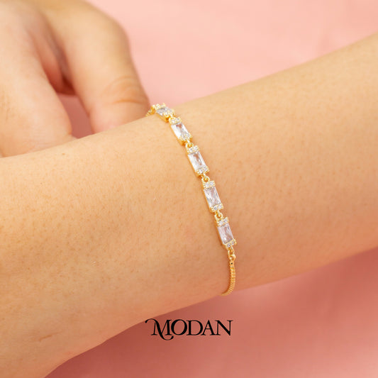Sparkling Baguette Minimalist Adjustable Bracelet Gelang Serut Hypoallergenic Gold Plated