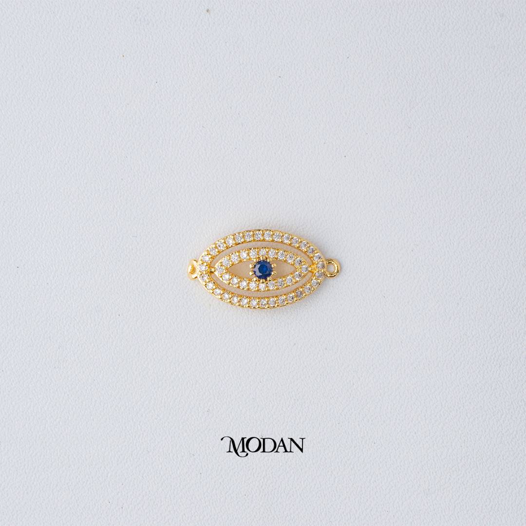 Blue Sapphire Evil Eye DIY Connector Liontin Konektor Mata Iblis Biru Hypoallergenic Gold Plated