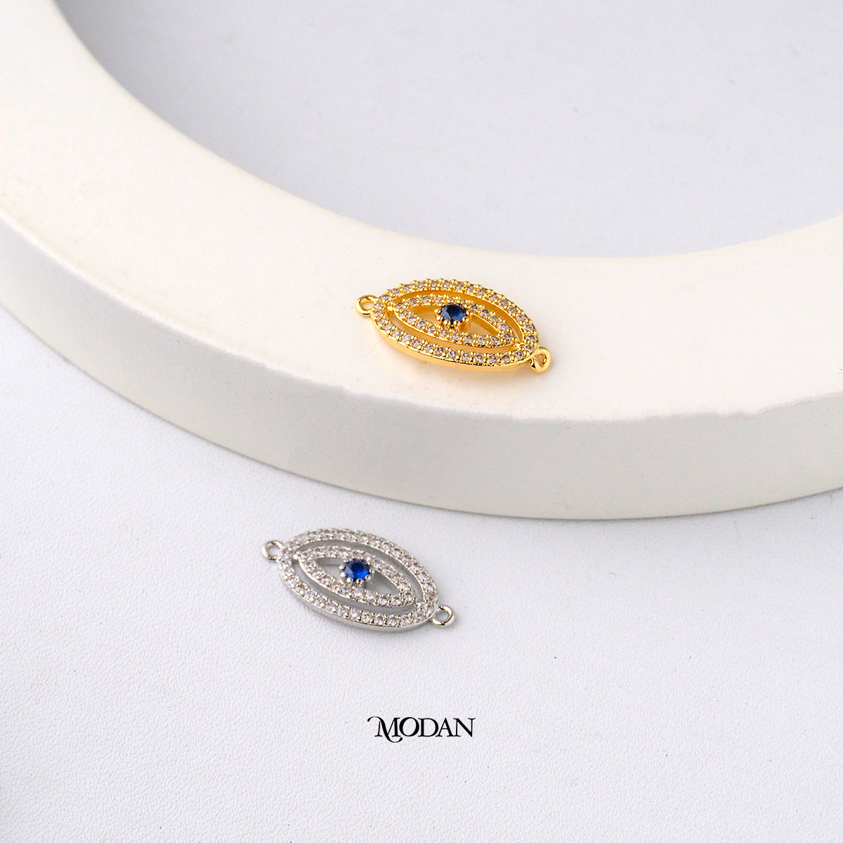 Blue Sapphire Evil Eye DIY Connector Liontin Konektor Mata Iblis Biru Hypoallergenic Gold Plated