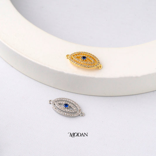 Blue Sapphire Evil Eye DIY Connector Liontin Konektor Mata Iblis Biru Hypoallergenic Gold Plated