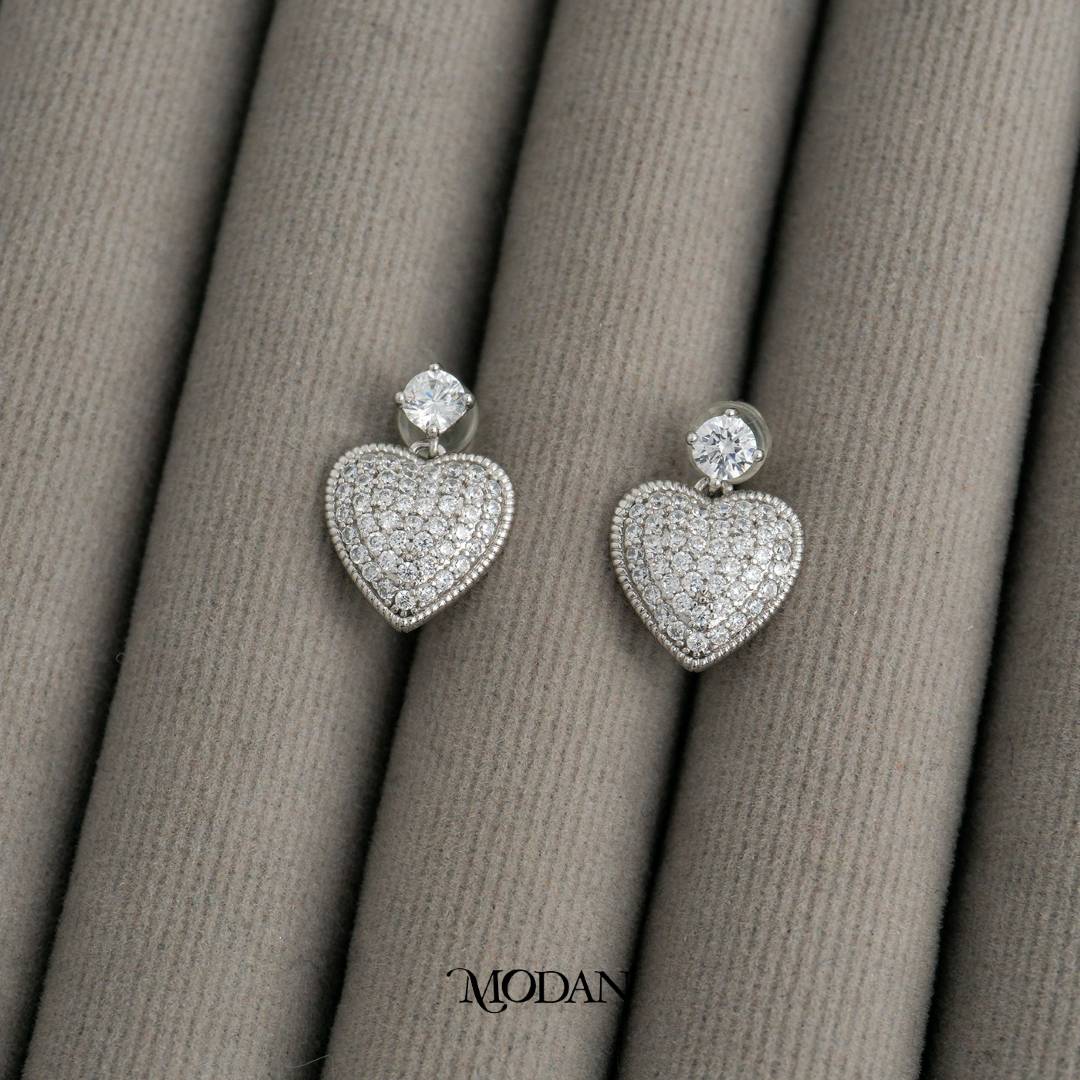 Sparkling Heart Love Shaped Drop Stud Earrings Anting Tusuk Pesta Bentuk Hati Hypoallergenic Gold Plated