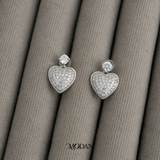 Sparkling Heart Love Shaped Drop Stud Earrings Anting Tusuk Pesta Bentuk Hati Hypoallergenic Gold Plated