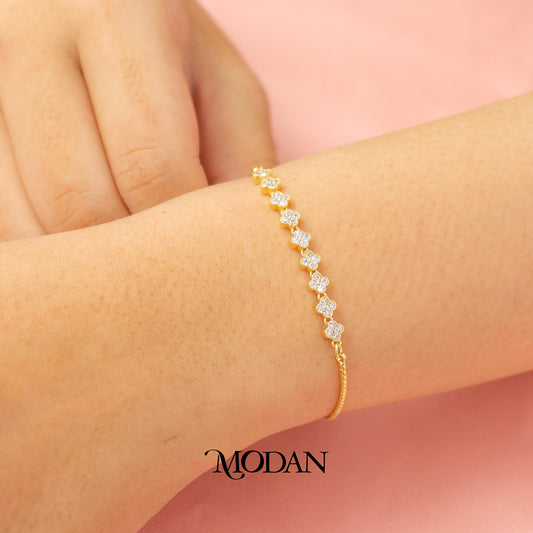 Minimalist Sparkling Clover Dainty Adjustable Bracelet Gelang Serut Hypoallergenic Gold Plated