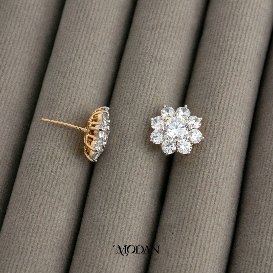 Wedding Flower Marquise Zirconia Stud Earrings Anting Tusuk Bunga Pernikahan Hypoallergenic Gold Plated
