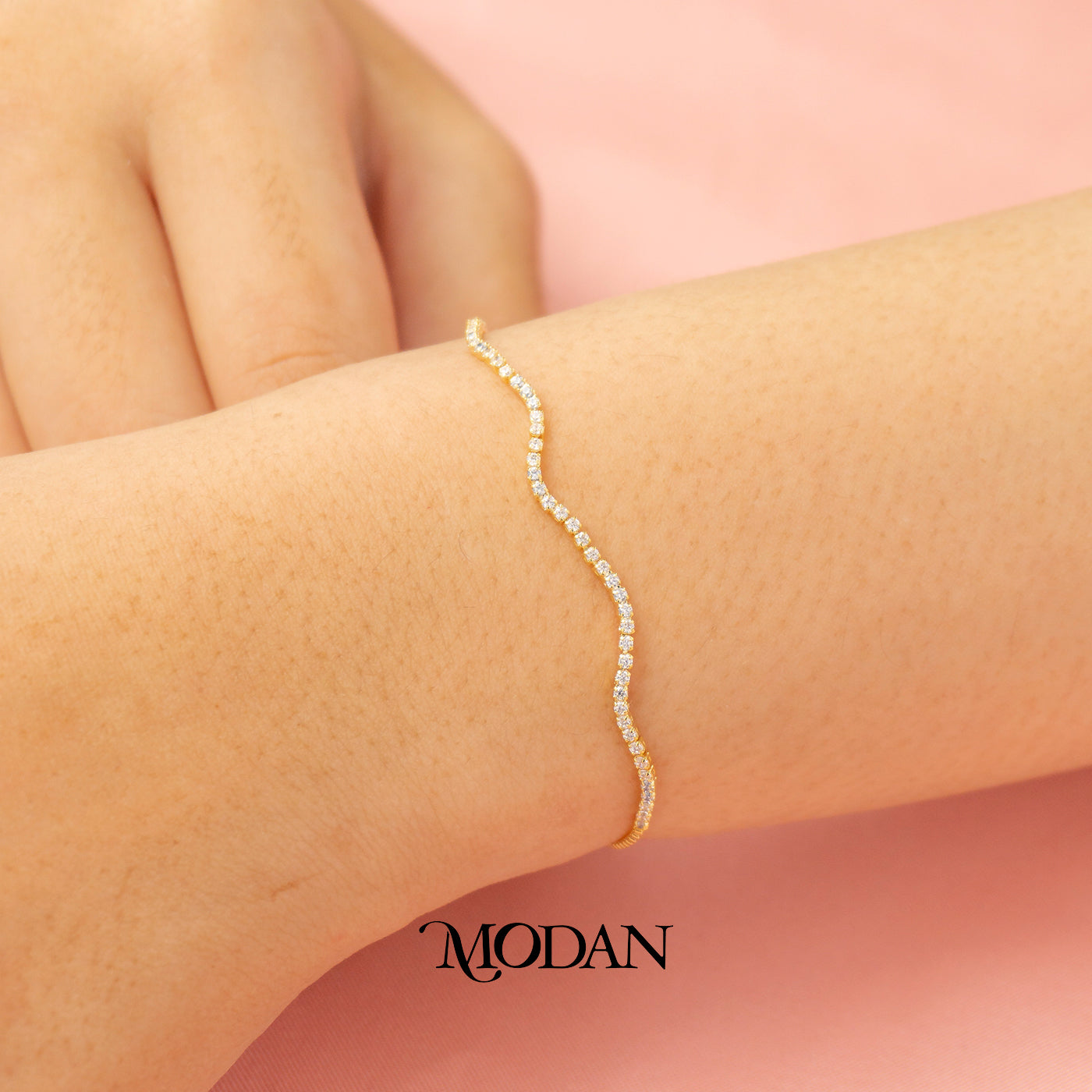 Sparkling Minimalist Dainty Wave Adjustable Bracelet Gelang Serut Hypoallergenic Gold Plated