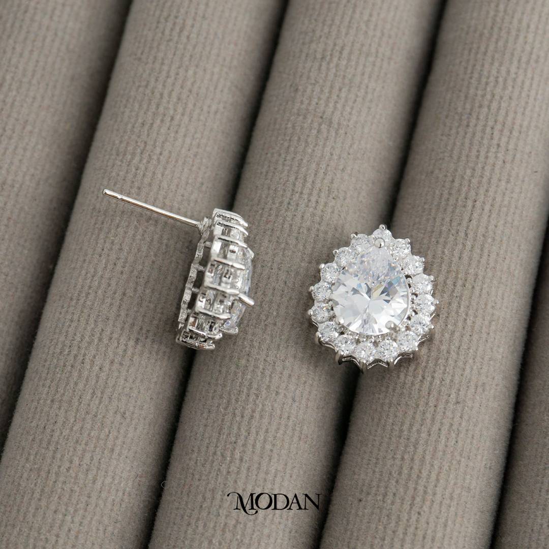 Sparkling Teardrop Lace Wedding Stud Earrings Anting Tusuk Tetes Air Mata Hypoallergenic Gold Plated