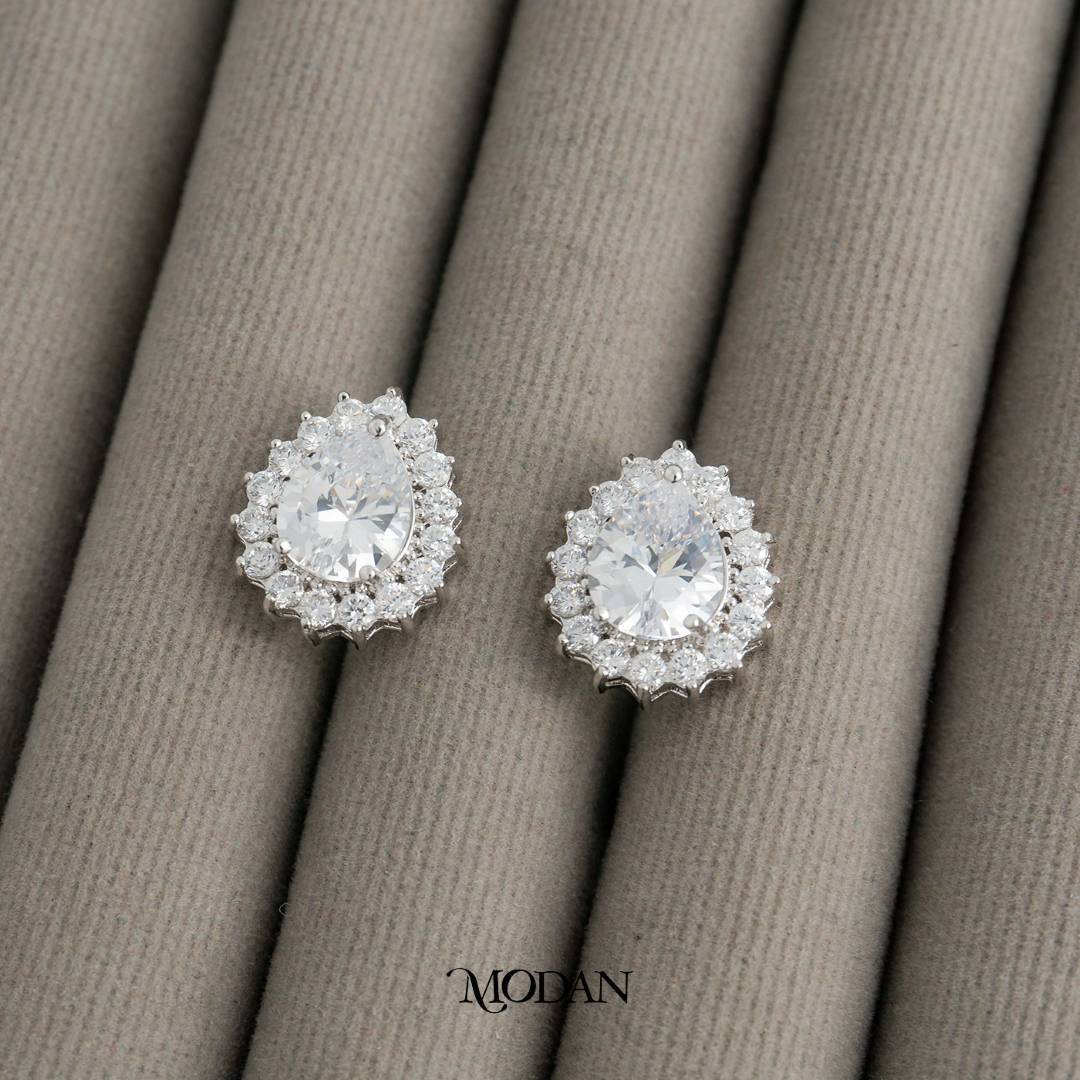 Sparkling Teardrop Lace Wedding Stud Earrings Anting Tusuk Tetes Air Mata Hypoallergenic Gold Plated