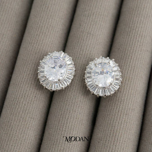Sparkling Oval Round Wedding Stud Earrings Anting Tusuk Oval Pesta Pernikahan Hypoallergenic Gold Plated