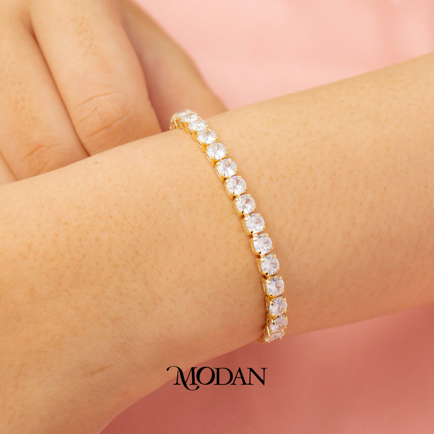 Sparkling Round Zirconia Tennis Adjustable Bracelet Gelang Serut Hypoallergenic Gold Filled