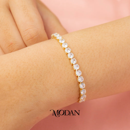 Sparkling Round Zirconia Tennis Adjustable Bracelet Gelang Serut Hypoallergenic Gold Filled
