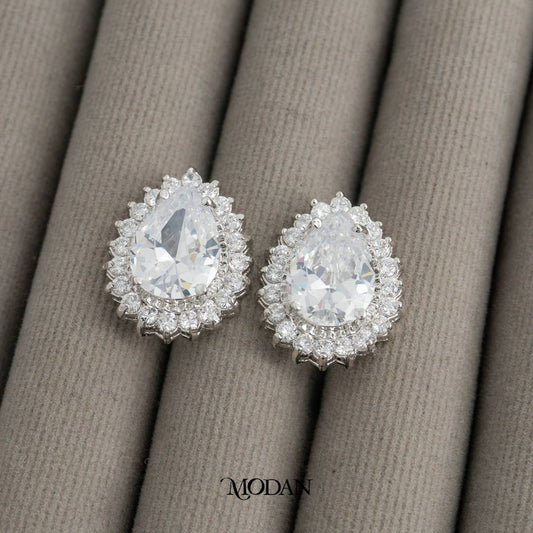 Sparkling Teardrop Wedding Stud Earrings Anting Tusuk Tetes Air Mata Hypoallergenic Gold Plated