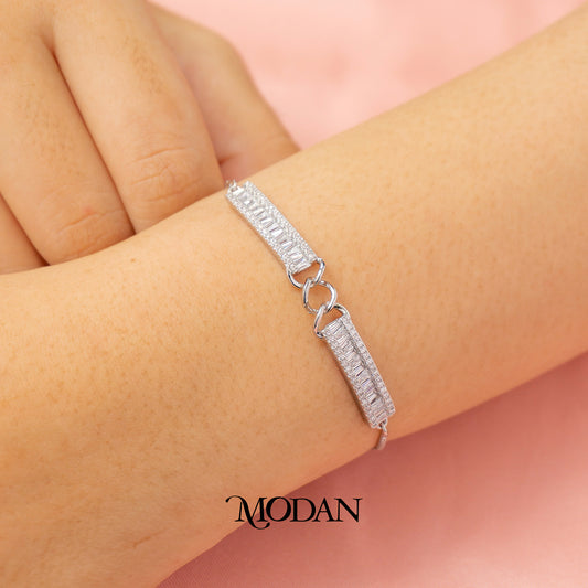 Elegant Micro Paved Zirconia Baguette Adjustable Bracelet Gelang Serut Hypoallergenic Gold Plated