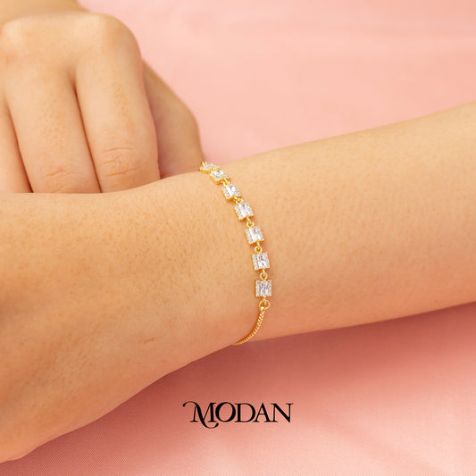 Sparkling Micro Paved Zirconia Square Link Adjustable Bracelet Gelang Serut Hypoallergenic Gold Plated