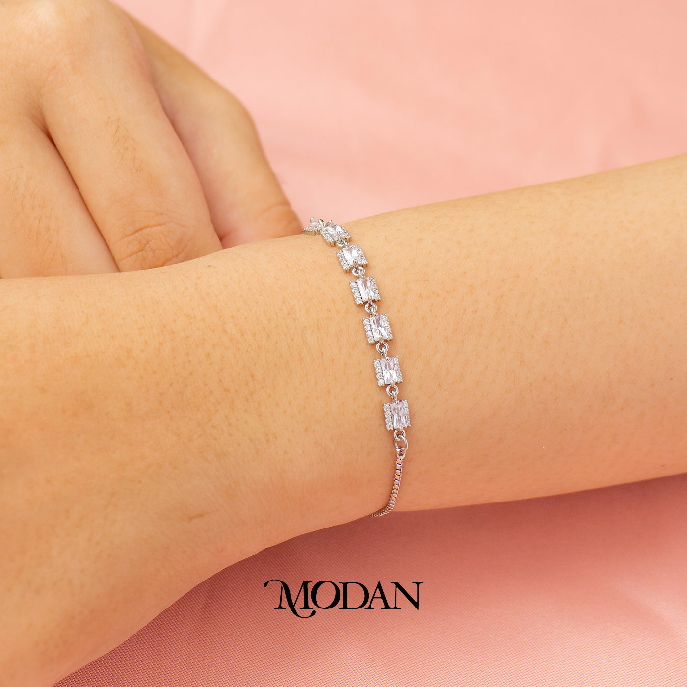 Sparkling Micro Paved Zirconia Square Link Adjustable Bracelet Gelang Serut Hypoallergenic Gold Plated