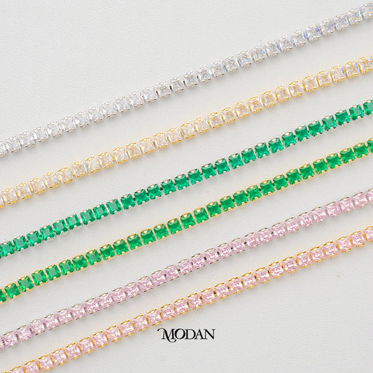(16.5cm)(3mm) Colorful Cocktail Party Tennis Bracelet Gelang Pesta Hypoallergenic Gold Filled