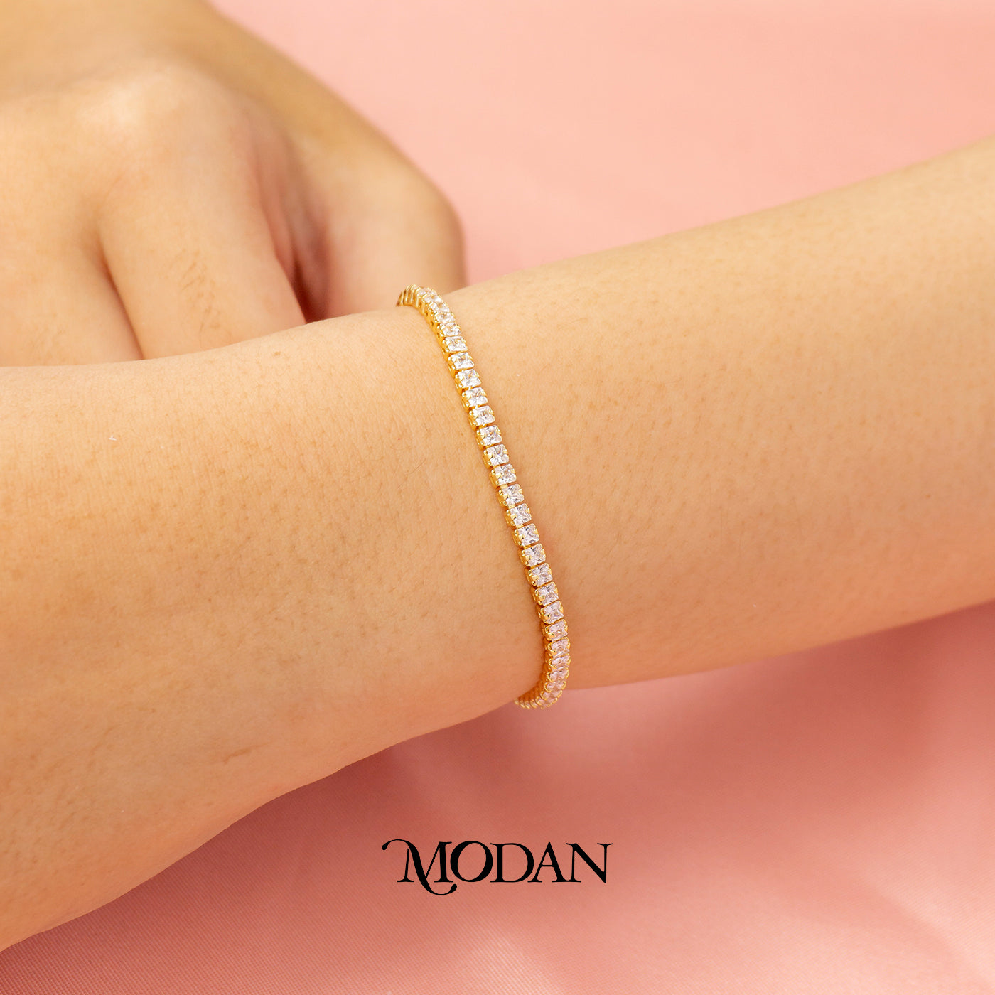 (16.5cm)(2.5mm) Clear & Green Colorful Square Party Tennis Bracelet Gelang Pesta Hypoallergenic Gold Filled